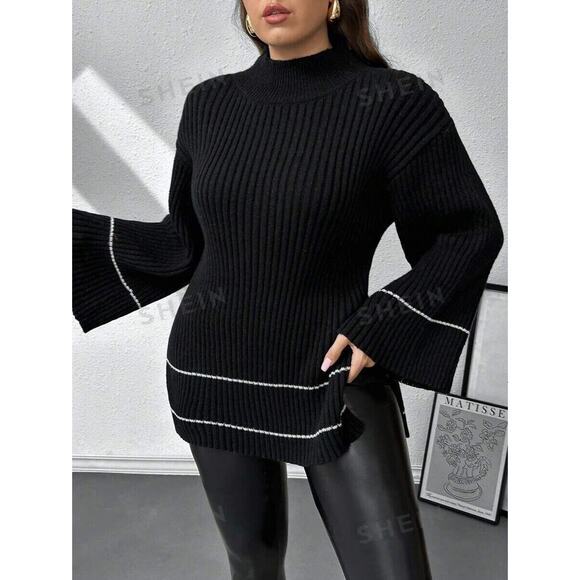 Shein Black Sweater Turtleneck. White Accents. WARM! 4X Firerie This Season - Picture 1 of 1
